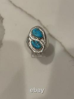 Vintage Zuni Sterling Silver Natural Turquoise Snake Ring Size 10.5 Signed 16g