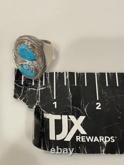 Vintage Zuni Sterling Silver Natural Turquoise Snake Ring Size 10.5 Signed 16g