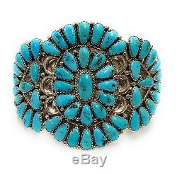 Vintage Zuni Sterling Silver Petit Point Cluster Turquoise Cuff Bracelet
