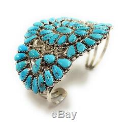 Vintage Zuni Sterling Silver Petit Point Cluster Turquoise Cuff Bracelet