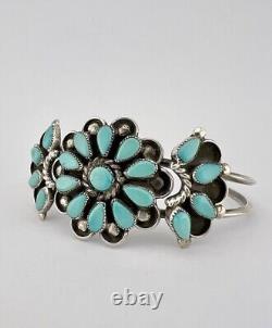 Vintage Zuni Sterling Silver Petit Point Natural Turquoise Cluster Cuff Bracelet