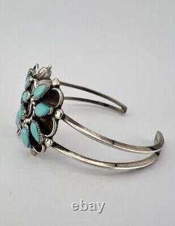 Vintage Zuni Sterling Silver Petit Point Natural Turquoise Cluster Cuff Bracelet