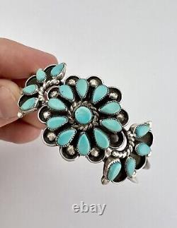 Vintage Zuni Sterling Silver Petit Point Natural Turquoise Cluster Cuff Bracelet