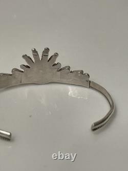 Vintage Zuni Sterling Silver Petit Point Natural Turquoise Sunburst Cuff 10g