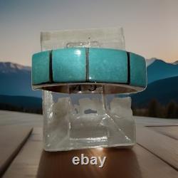 Vintage Zuni Sterling Silver Turquoise Channel Inlay Band Ring Size 5.5
