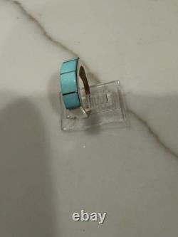Vintage Zuni Sterling Silver Turquoise Channel Inlay Band Ring Size 5.5