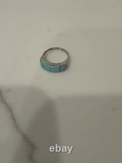 Vintage Zuni Sterling Silver Turquoise Channel Inlay Band Ring Size 5.5