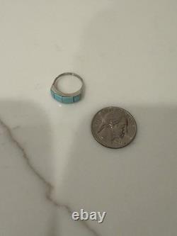 Vintage Zuni Sterling Silver Turquoise Channel Inlay Band Ring Size 5.5
