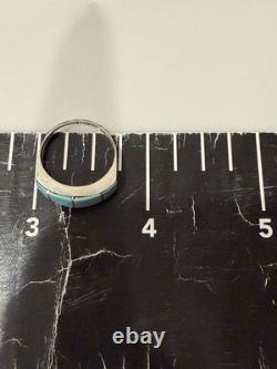 Vintage Zuni Sterling Silver Turquoise Channel Inlay Band Ring Size 5.5