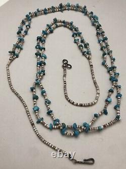 Vintage Zuni Sterling Silver Turquoise Heshi Shell Double Strand Pueblo Necklace