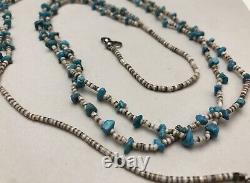 Vintage Zuni Sterling Silver Turquoise Heshi Shell Double Strand Pueblo Necklace