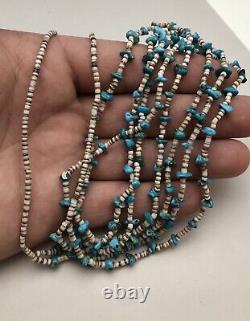 Vintage Zuni Sterling Silver Turquoise Heshi Shell Double Strand Pueblo Necklace