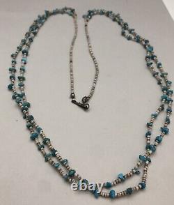 Vintage Zuni Sterling Silver Turquoise Heshi Shell Double Strand Pueblo Necklace
