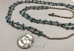 Vintage Zuni Sterling Silver Turquoise Heshi Shell Double Strand Pueblo Necklace