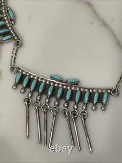 Vintage Zuni Sterling Silver Turquoise Necklace&Earrings Set 19 Signed