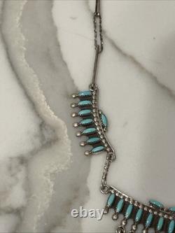 Vintage Zuni Sterling Silver Turquoise Necklace&Earrings Set 19 Signed