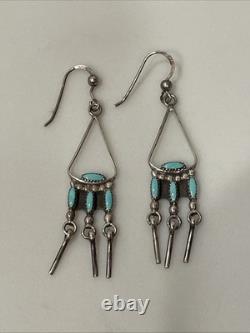 Vintage Zuni Sterling Silver Turquoise Necklace&Earrings Set 19 Signed