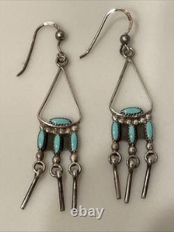 Vintage Zuni Sterling Silver Turquoise Necklace&Earrings Set 19 Signed