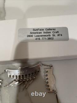 Vintage Zuni Sterling Silver Turquoise Necklace&Earrings Set 19 Signed