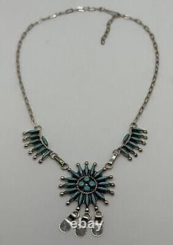 Vintage Zuni Sterling Silver Turquoise Needlepoint Necklace 17 Native American