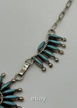 Vintage Zuni Sterling Silver Turquoise Needlepoint Necklace 17 Native American