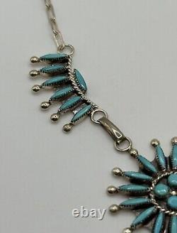 Vintage Zuni Sterling Silver Turquoise Needlepoint Necklace 17 Native American