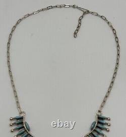 Vintage Zuni Sterling Silver Turquoise Needlepoint Necklace 17 Native American