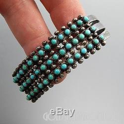 Vintage Zuni Sterling Silver Turquoise Snake Eye 3 Row Wide Cuff Bracelet #06492