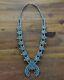 Vintage Zuni Sterling Silver and Turquoise Petit Point Squash Blossom Necklace