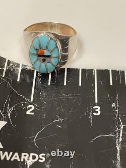 Vintage Zuni Sun Face Ring Sterling Silver Natural Turquoise Size 12.5 Signed Vintage Zuni Sun Face Ring Sterling Silver Natural Turquoise Size 12.5 Signed