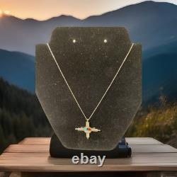 Vintage Zuni Sunface Zia Cross Pendant/Pin Sterling Silver Inlay Signed RBA 18