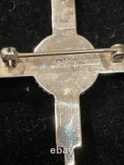 Vintage Zuni Sunface Zia Cross Pendant/Pin Sterling Silver Inlay Signed RBA 18