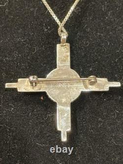 Vintage Zuni Sunface Zia Cross Pendant/Pin Sterling Silver Inlay Signed RBA 18