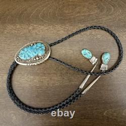 Vintage Zuni Turquoise And Sterling Silver Bolo Tie Native American Jewelry
