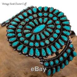 Vintage Zuni Turquoise Bracelet CLUSTER Sterling Silver Old Pawn