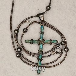 Vintage Zuni Turquoise Cross Necklace Sterling Silver Native American Italy 925