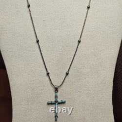 Vintage Zuni Turquoise Cross Necklace Sterling Silver Native American Italy 925