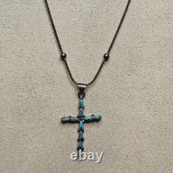 Vintage Zuni Turquoise Cross Necklace Sterling Silver Native American Italy 925