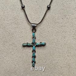 Vintage Zuni Turquoise Cross Necklace Sterling Silver Native American Italy 925