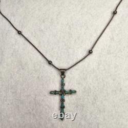 Vintage Zuni Turquoise Cross Necklace Sterling Silver Native American Italy 925
