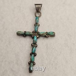 Vintage Zuni Turquoise Cross Necklace Sterling Silver Native American Italy 925