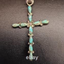 Vintage Zuni Turquoise Cross Necklace Sterling Silver Native American Italy 925