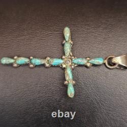 Vintage Zuni Turquoise Cross Necklace Sterling Silver Native American Italy 925