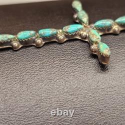 Vintage Zuni Turquoise Cross Necklace Sterling Silver Native American Italy 925