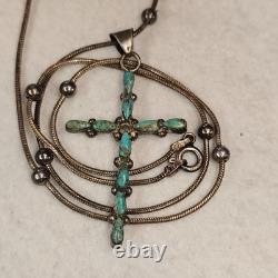 Vintage Zuni Turquoise Cross Necklace Sterling Silver Native American Italy 925