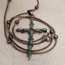 Vintage Zuni Turquoise Cross Necklace Sterling Silver Native American Italy 925