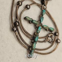 Vintage Zuni Turquoise Cross Necklace Sterling Silver Native American Italy 925