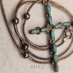 Vintage Zuni Turquoise Cross Necklace Sterling Silver Native American Italy 925