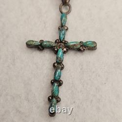 Vintage Zuni Turquoise Cross Necklace Sterling Silver Native American Italy 925