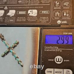 Vintage Zuni Turquoise Cross Necklace Sterling Silver Native American Italy 925